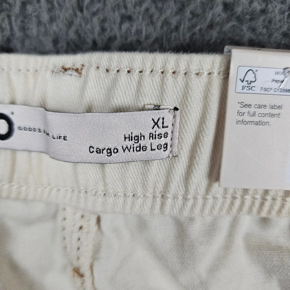 SO High Rise Cargo‎ Wide Leg Pants Cream Contrast Stitch XL NWT
